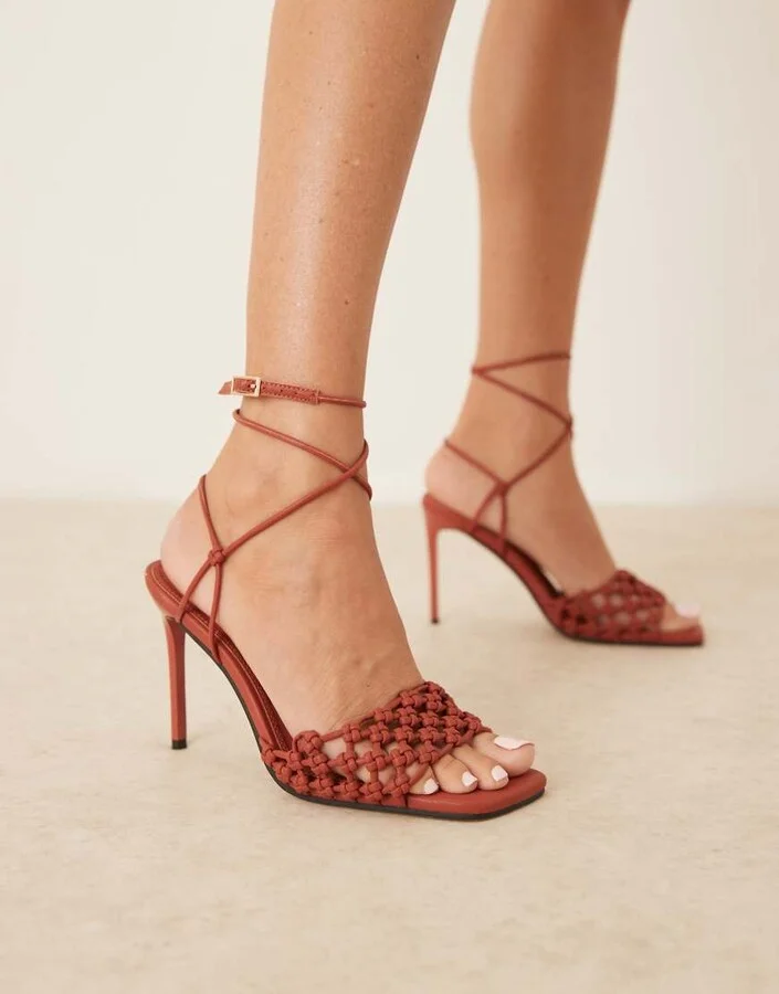 ASOS DESIGN Nadine knotted high heeled sandals in rust
