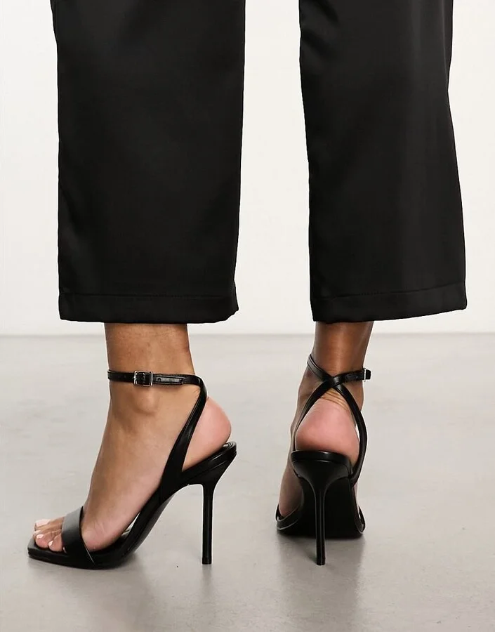 ASOS DESIGN Nali barely there heeled sandals in black PU - Image 3