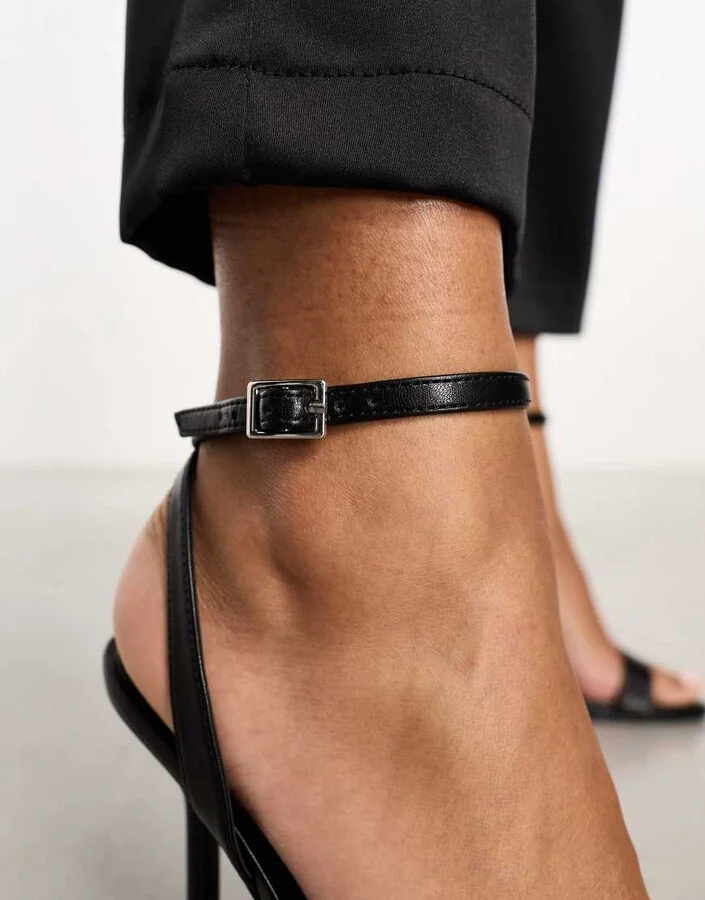 ASOS DESIGN Nali barely there heeled sandals in black PU - Image 4