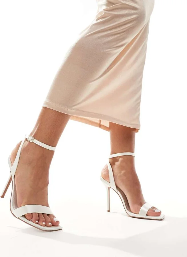 ASOS DESIGN Nali barely there heeled sandals in ivory satin