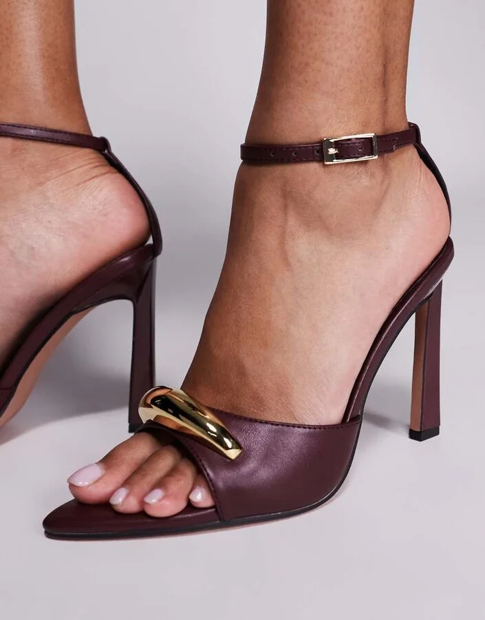 ASOS DESIGN Napier trim detail high heel sandals in burgundy - Image 4