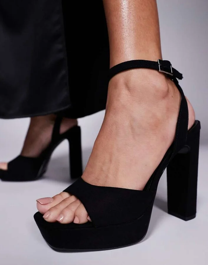 ASOS DESIGN Naples platform barely there block heeled sandals in black suedette - Image 3