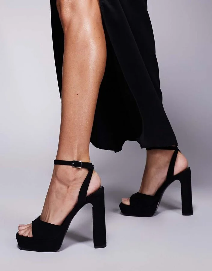 ASOS DESIGN Naples platform barely there block heeled sandals in black suedette