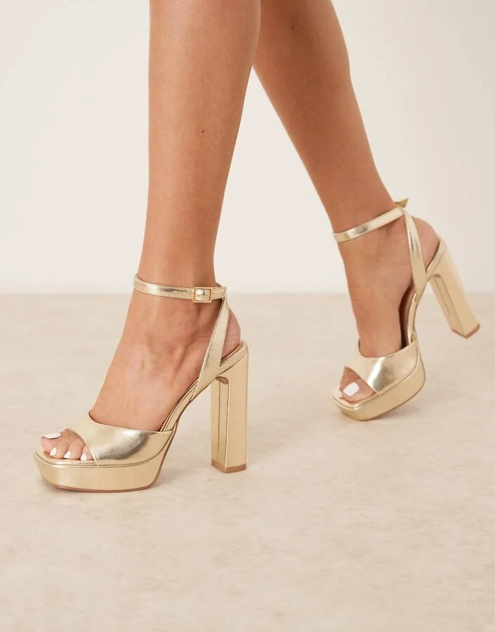 ASOS DESIGN Naples platform barely there block heeled sandals in gold