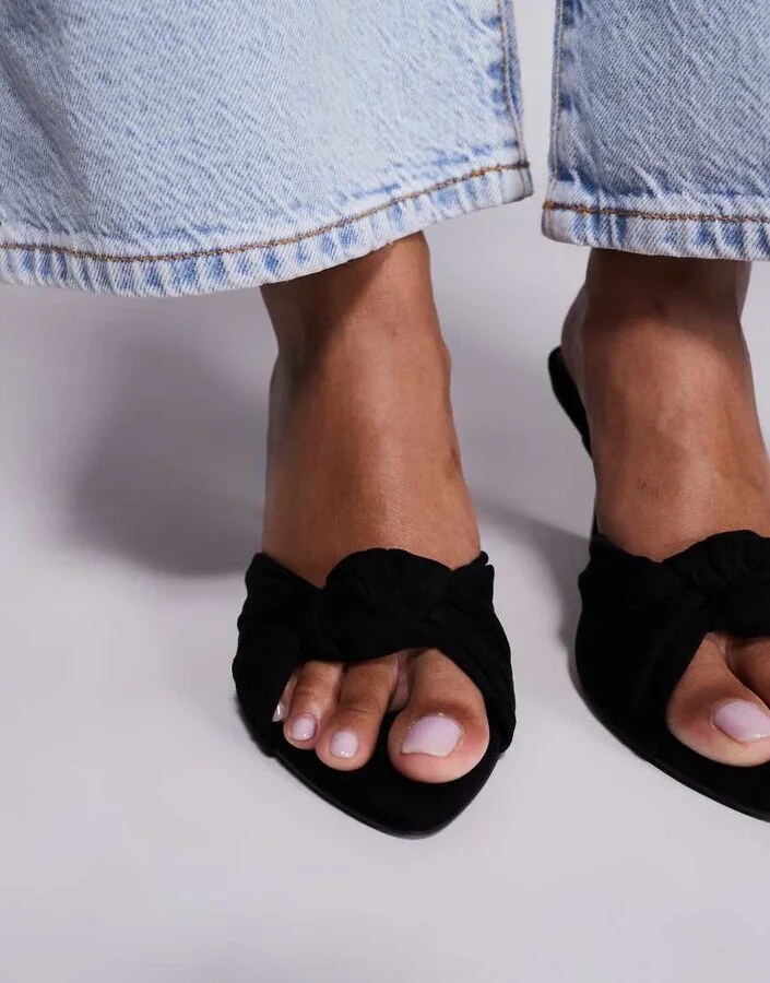 ASOS DESIGN Nemo knotted detail high heeled mules in black suedette - Image 2