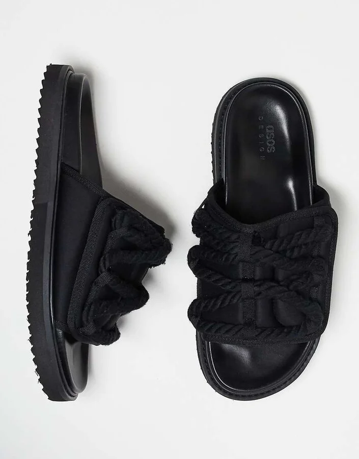 ASOS DESIGN neoprene tech slide sandals in black - Image 2