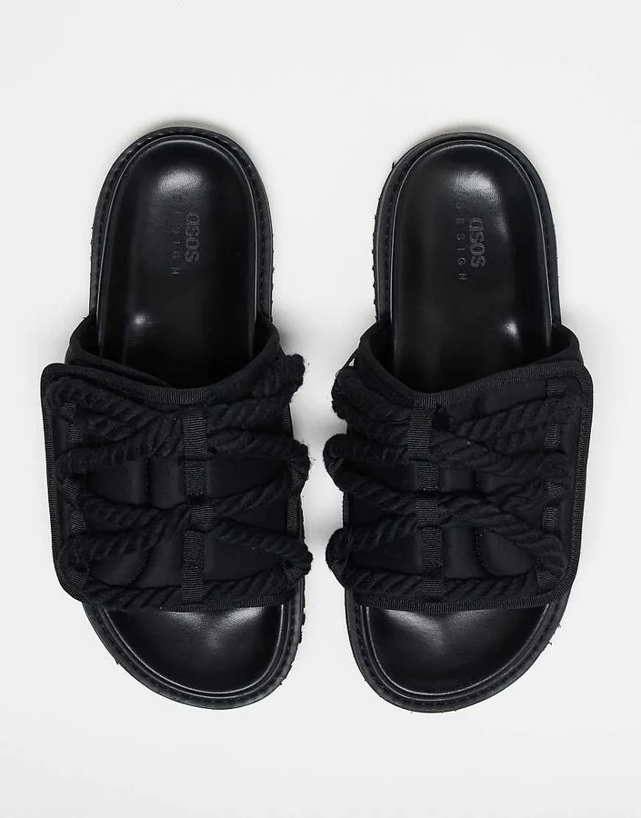 ASOS DESIGN neoprene tech slide sandals in black - Image 4