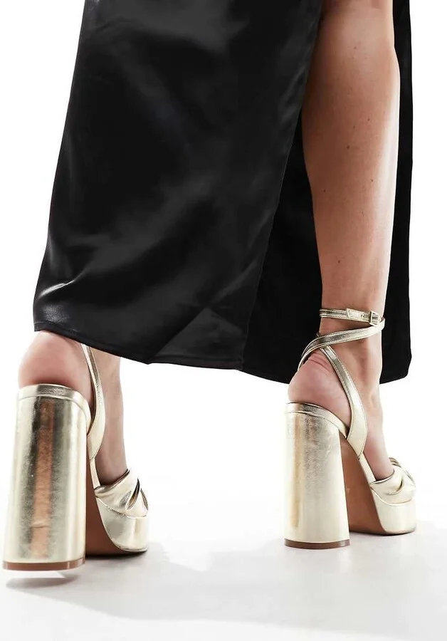 ASOS DESIGN Nikita knotted platform heeled sandals in gold - Image 2