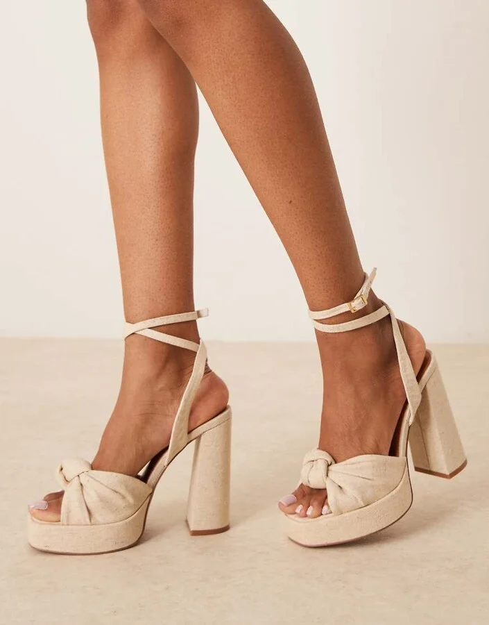ASOS DESIGN Nikita knotted platform heeled sandals in natural fabrication - Image 2