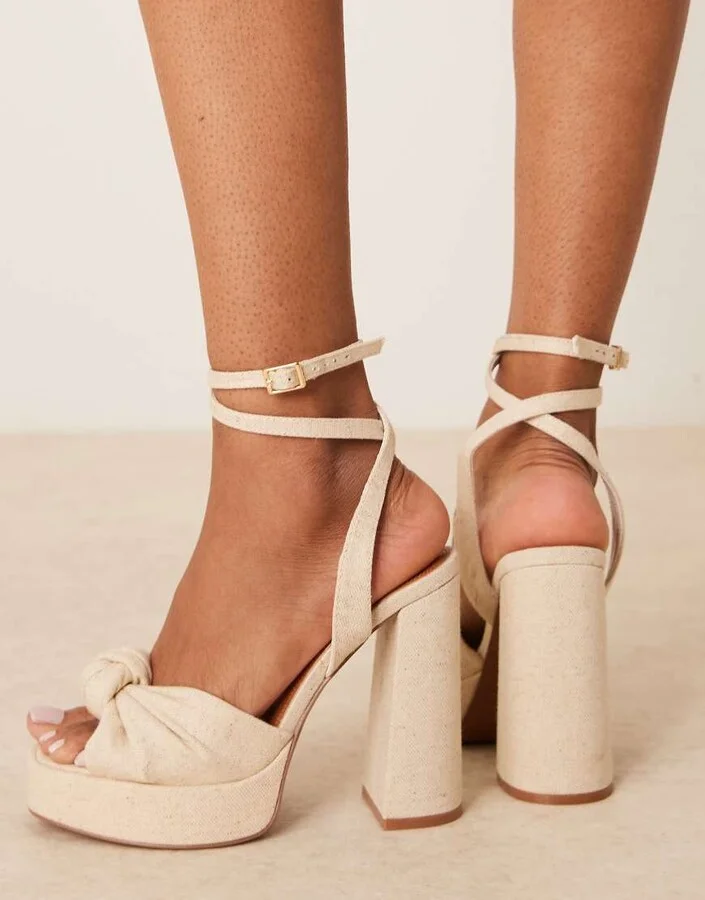 ASOS DESIGN Nikita knotted platform heeled sandals in natural fabrication - Image 3