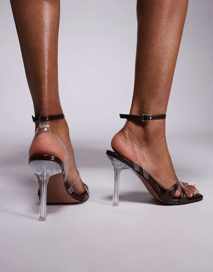 ASOS DESIGN Nimble high heeled sandals in brown and clear - Image 3