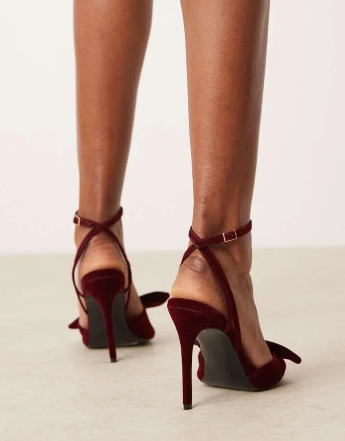 ASOS DESIGN Ninja bow pointed high heeled sandals in burgundy - Image 4
