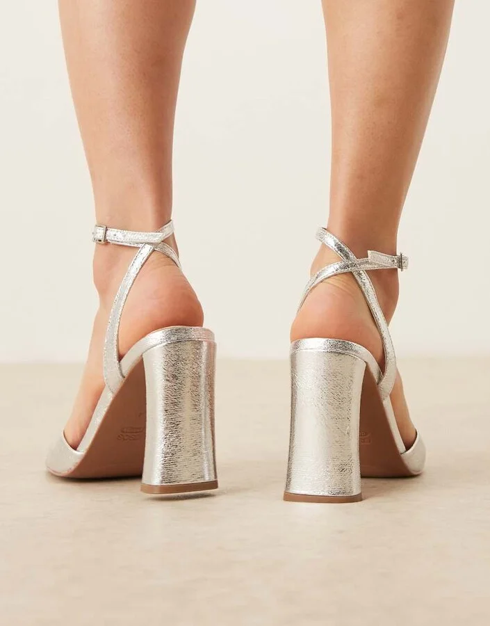 ASOS DESIGN Noah barely there block heel sandals in silver - Image 4