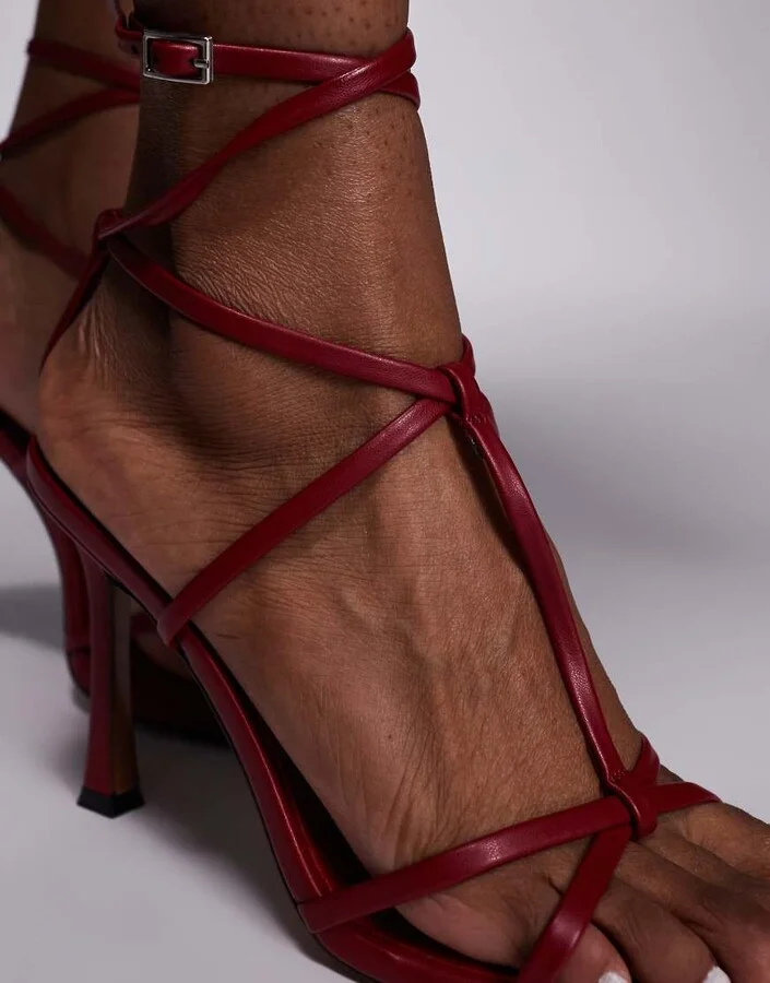 ASOS DESIGN Nobel caged high heeled sandals in red - Image 4