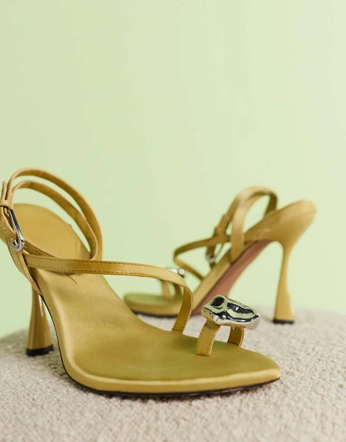 ASOS DESIGN North high heel sandals with toe trim in pistachio - Image 2