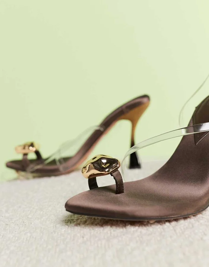 ASOS DESIGN North high heeled sandals with toe trim in clear - Image 3
