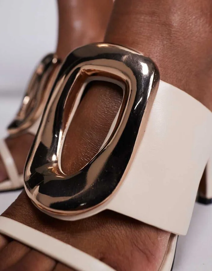 ASOS DESIGN Nought ring detail high heeled sandals in cream - Image 3