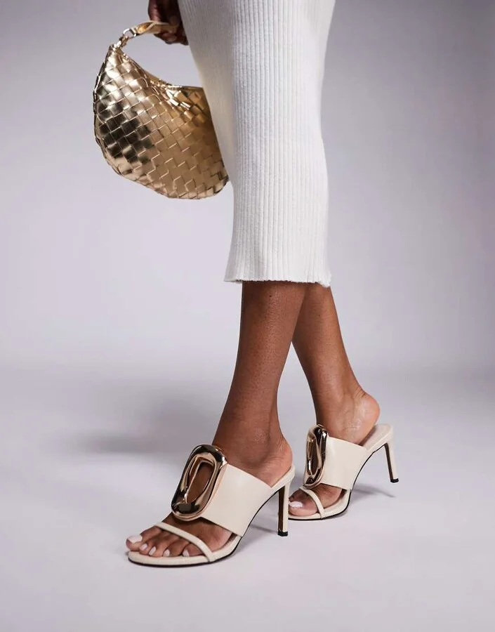 ASOS DESIGN Nought ring detail high heeled sandals in cream