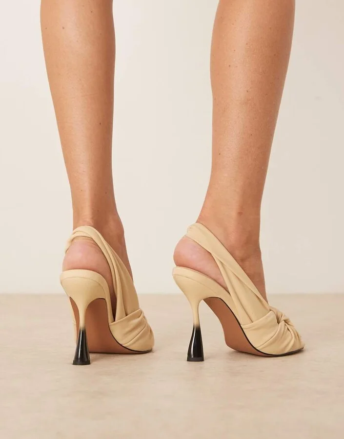 ASOS DESIGN Nourish knotted high heeled sandals in buttermilk - Image 4