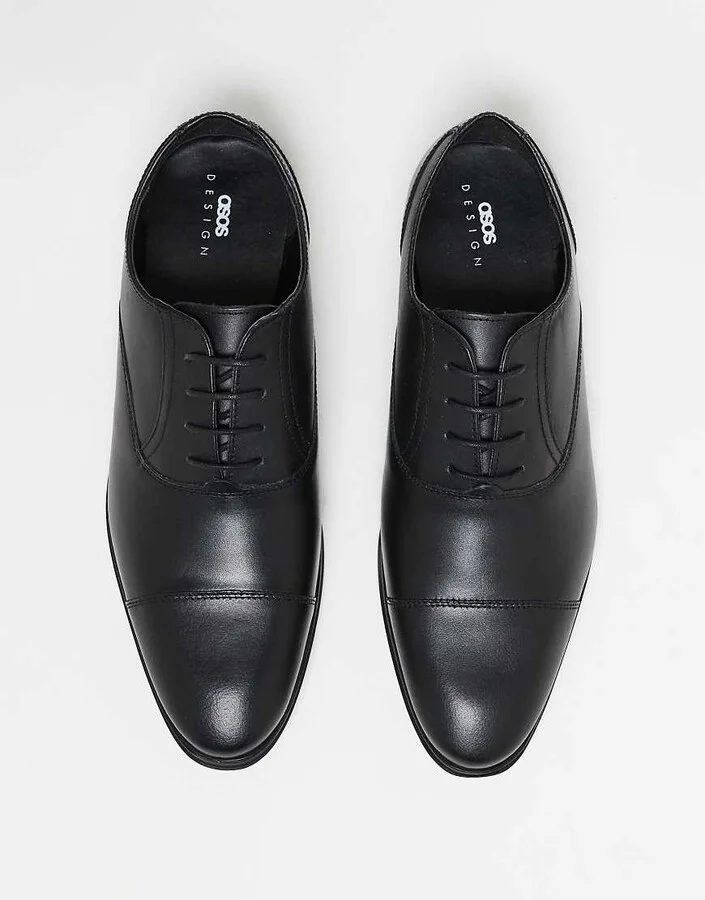 ASOS DESIGN oxford shoes in black leather with toe cap - Image 2