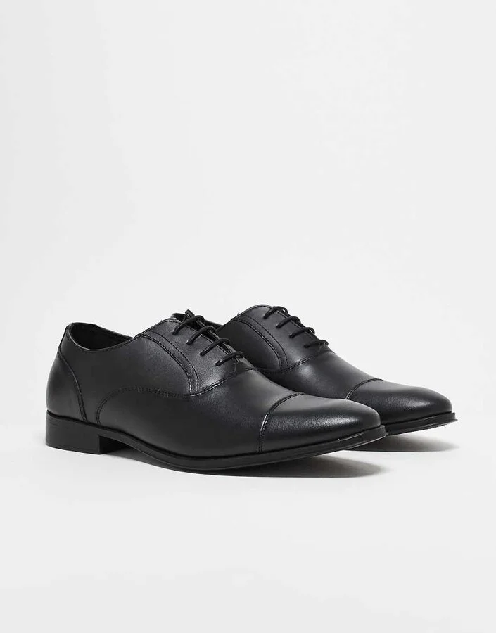 ASOS DESIGN oxford shoes in black leather with toe cap - Image 3