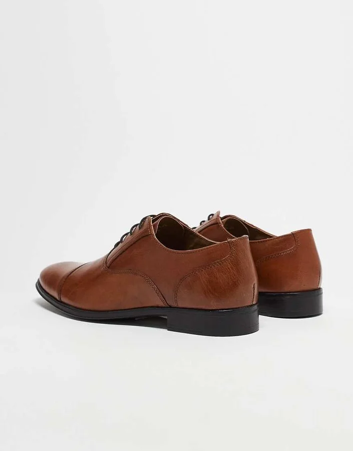 ASOS DESIGN oxford shoes in tan leather with toe cap - Image 4
