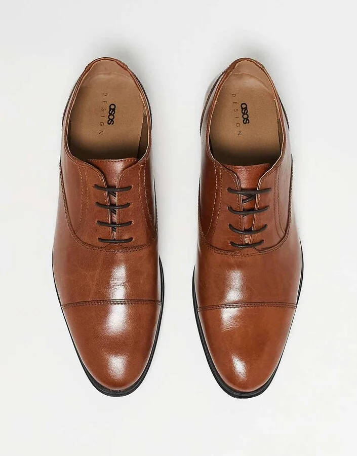 ASOS DESIGN oxford shoes in tan leather with toe cap