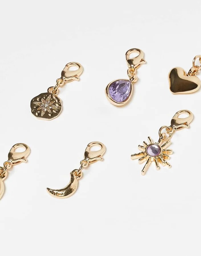 ASOS DESIGN pack of 6 charms for shoes and accessories in gold tone - Image 2