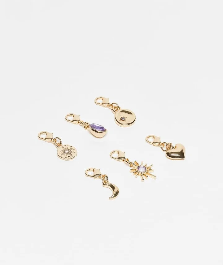 ASOS DESIGN pack of 6 charms for shoes and accessories in gold tone - Image 3