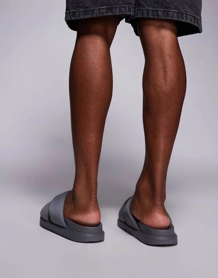 ASOS DESIGN padded cross over strap sandals in gray - Image 3