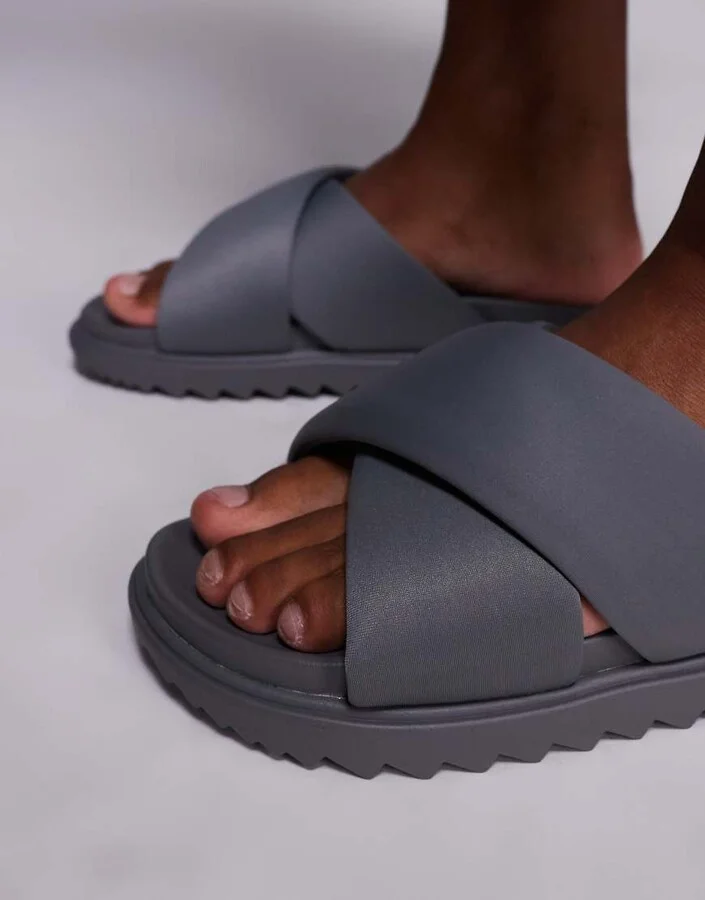 ASOS DESIGN padded cross over strap sandals in gray - Image 4