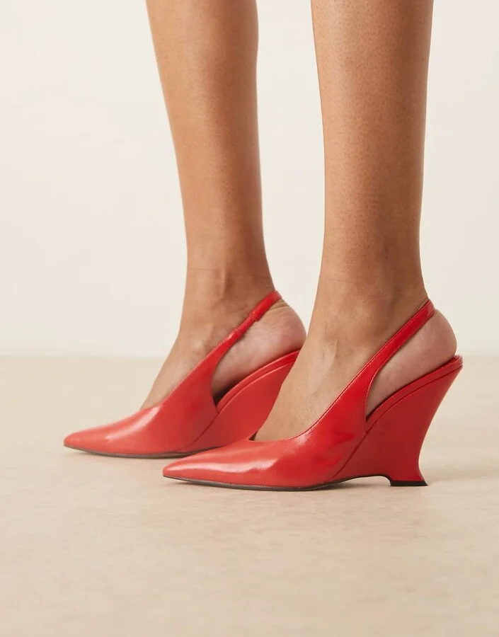 ASOS DESIGN Palmer slingback wedges in red