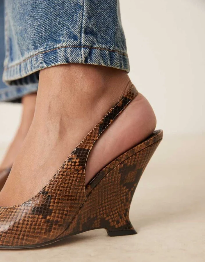 ASOS DESIGN Palmer slingback wedges in snake - Image 3