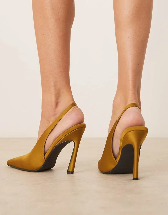 ASOS DESIGN Paloma slingback high heel shoes in ochre satin - Image 3