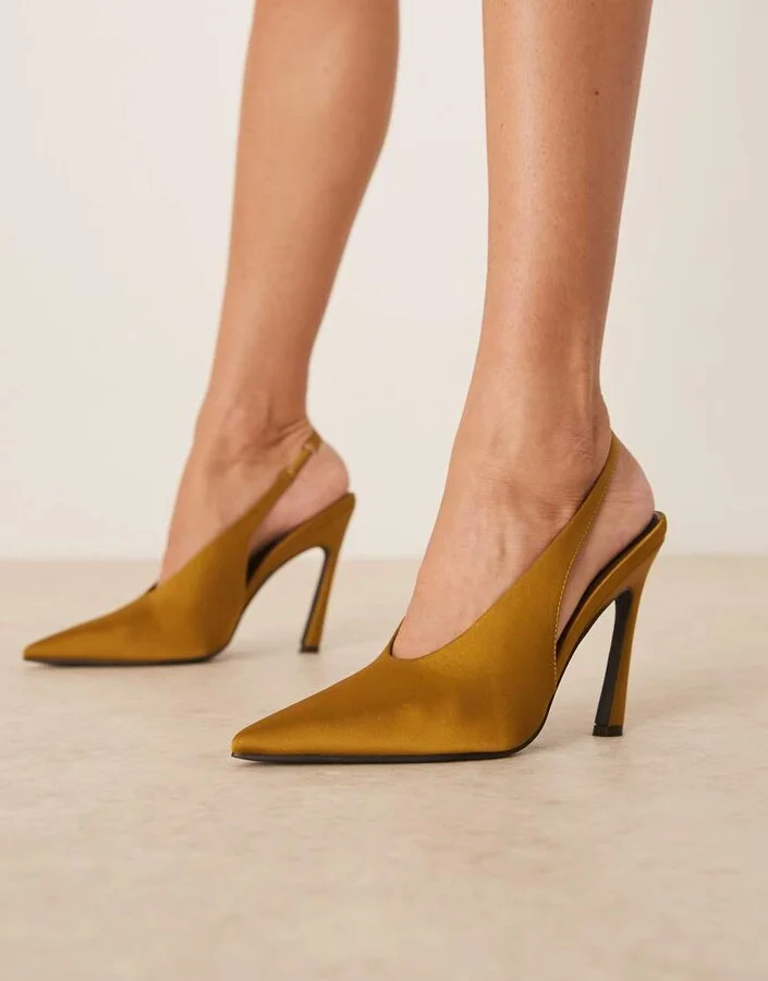 ASOS DESIGN Paloma slingback high heel shoes in ochre satin