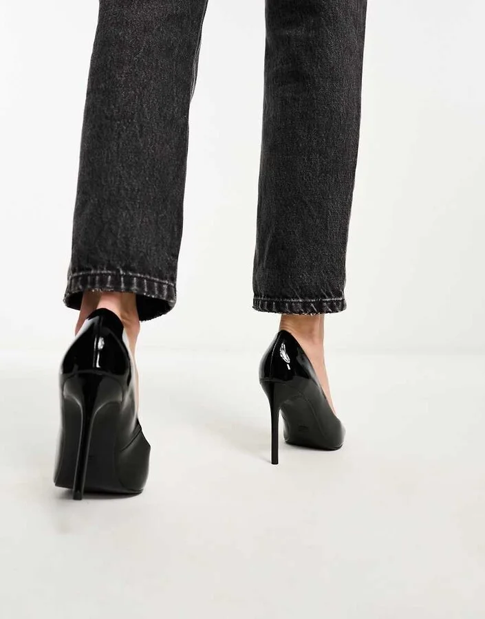 ASOS DESIGN Paphos pointed high heeled pumps in black patent - Image 2