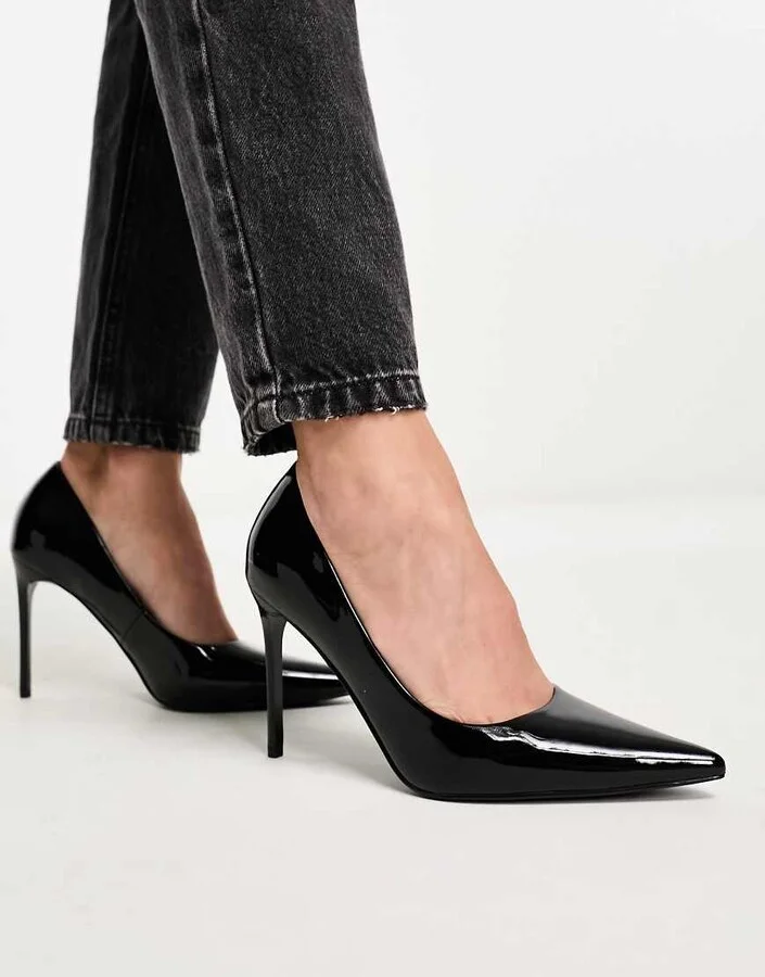 ASOS DESIGN Paphos pointed high heeled pumps in black patent - Image 4