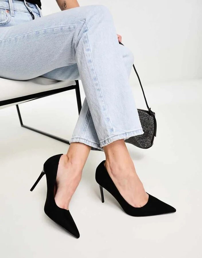 ASOS DESIGN Paphos pointed high heeled pumps in black suedette