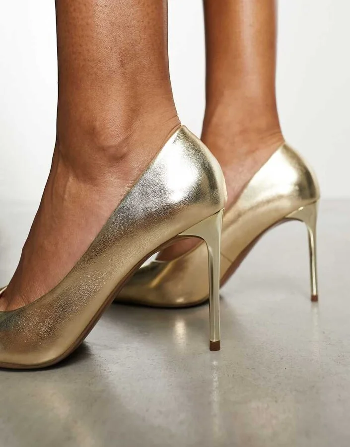 ASOS DESIGN Paphos pointed high heeled pumps in gold - Image 3