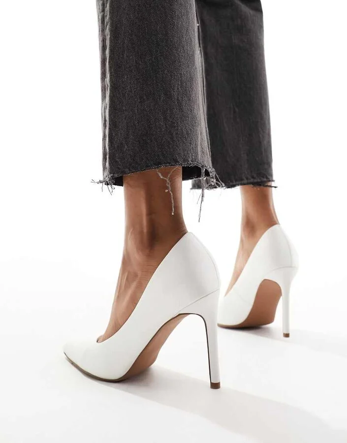 ASOS DESIGN Paphos pointed high heeled pumps in ivory satin - Image 2