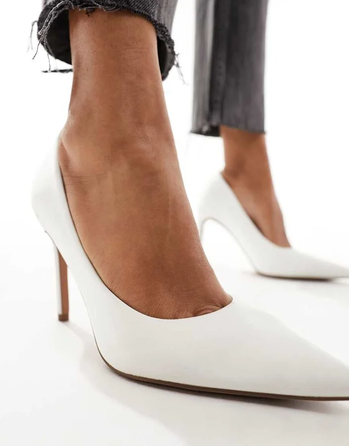 ASOS DESIGN Paphos pointed high heeled pumps in ivory satin - Image 4