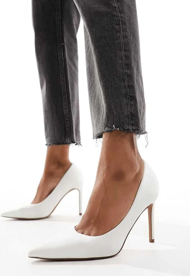 ASOS DESIGN Paphos pointed high heeled pumps in ivory satin