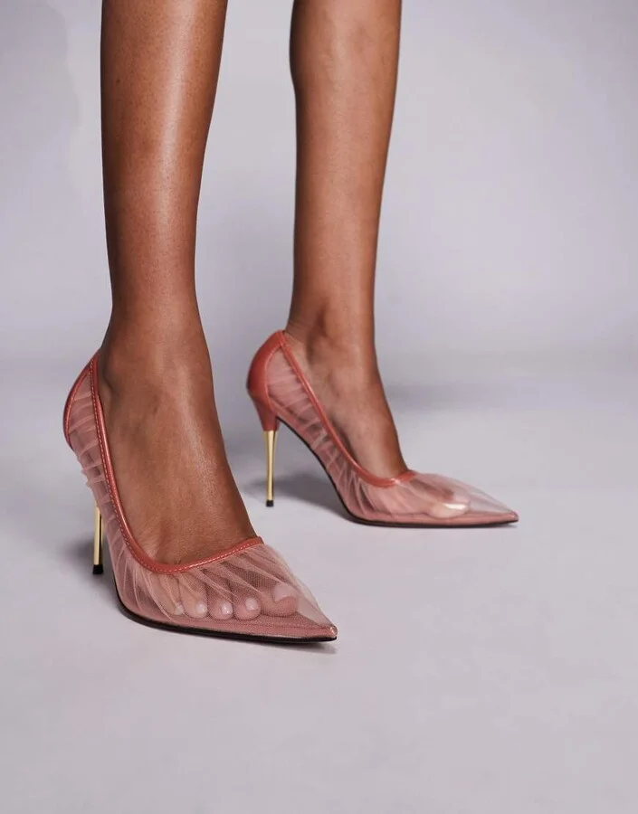 ASOS DESIGN Paris mesh high heeled pumps in pink