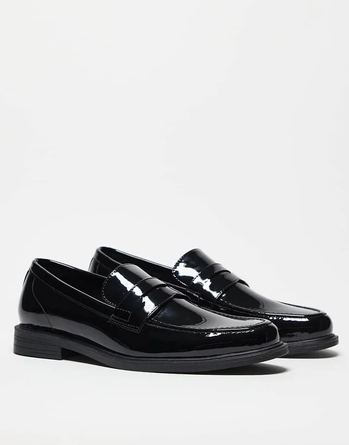 ASOS DESIGN patent penny loafers in black - Image 2