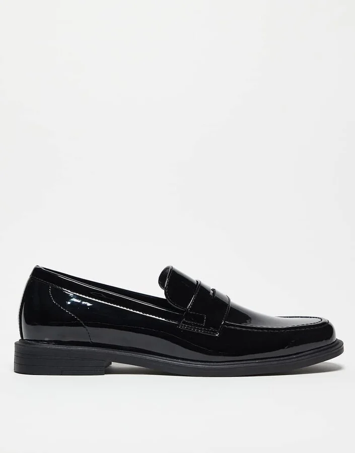 ASOS DESIGN patent penny loafers in black - Image 3