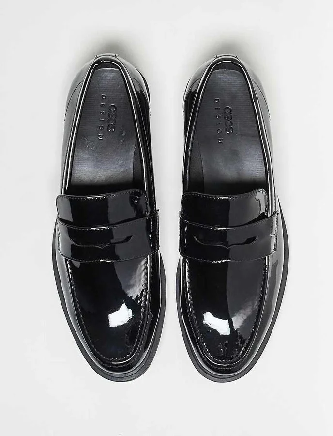 ASOS DESIGN patent penny loafers in black - Image 4