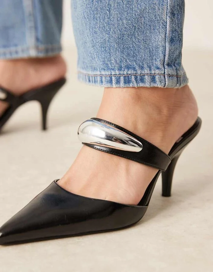 ASOS DESIGN Payback high heeled mules in black - Image 4