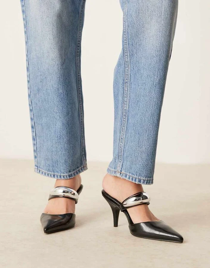 ASOS DESIGN Payback high heeled mules in black