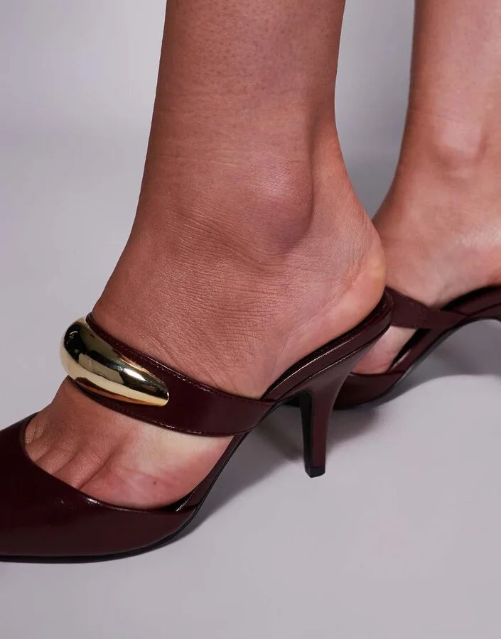 ASOS DESIGN Payback high heeled mules in burgundy - Image 3