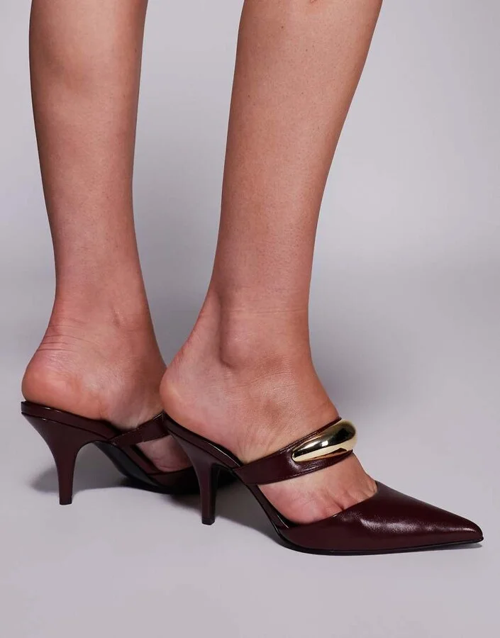 ASOS DESIGN Payback high heeled mules in burgundy - Image 4